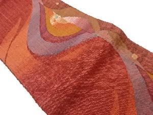 手織り真綿紬抽象模様織出し名古屋帯